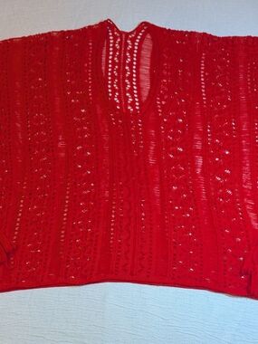 Source Unknown Bright Red Crochet Swim Cover-Up